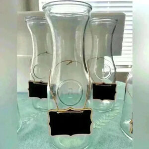 🐮 6 Glass Milk Bottles, 6 covers, black chaulk hanging tags and white marker